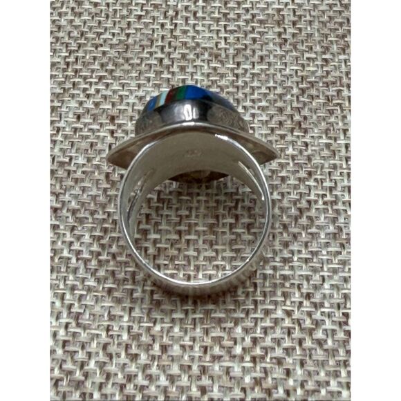 Sterling Silver Multi-Color Inlay Ring – Bold Modernist Statement, Size 7 - Picture 2 of 7